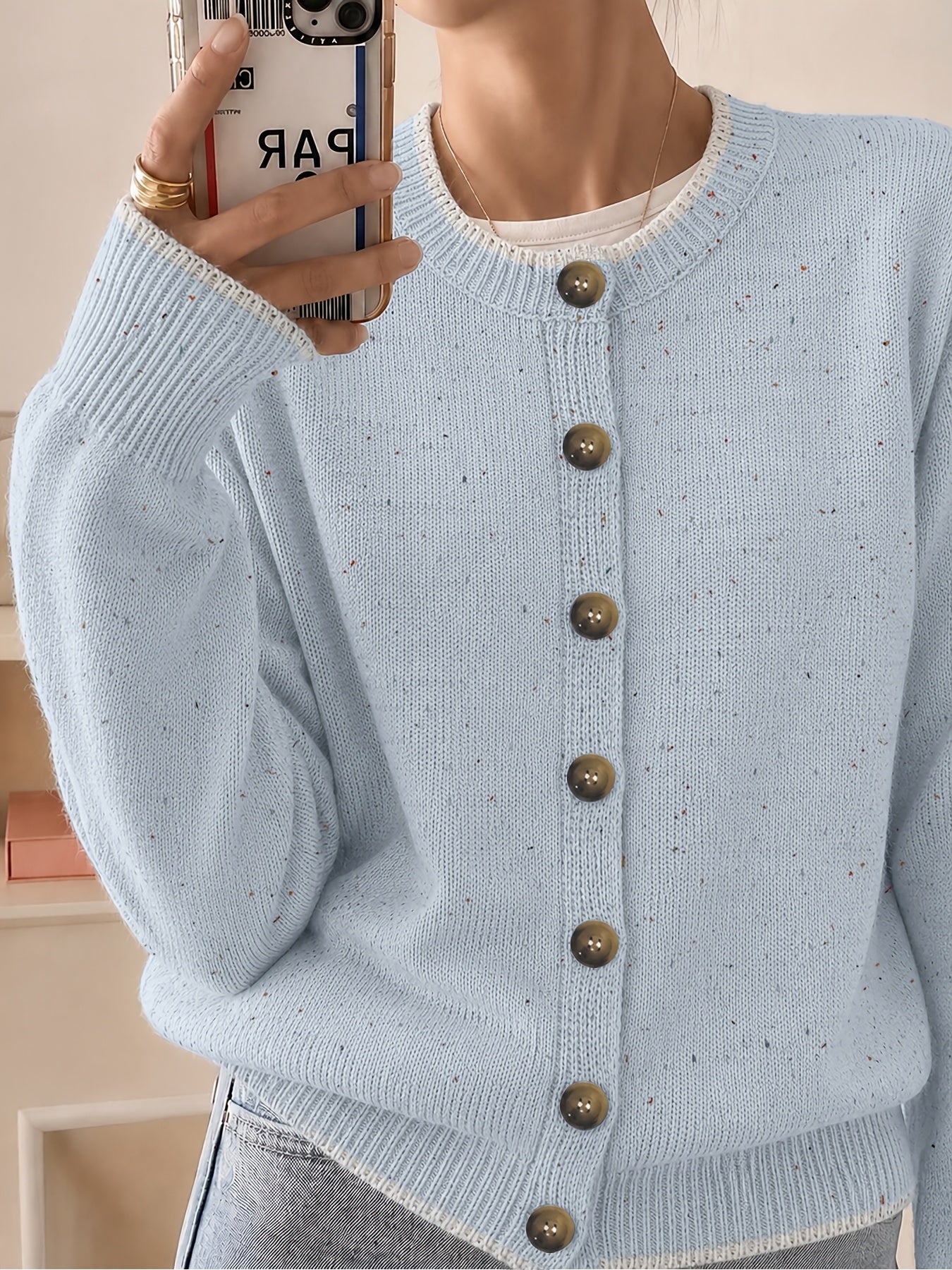 Casual Cardigan Women's Colorful Button-Front Long Sleeve Round Neck Knit Sweater | Lightweight Candy Dot Pattern Stretch Fabric Elegant Fashion Top S M L XL