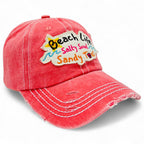 Beach Life Salty Soul Sandy Toes Vintage Distressed Embroidered Baseball Cap – Local Artist Design, 100% Cotton UV Protection Adjustable Coastal Sun Hat, Beach Lover Gift