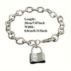 925 Sterling Silver Chain Bracelet for Women – Dainty Korean Boho Lock Clasp Pendant Bracelet, Hypoallergenic, Lightweight 2g, Perfect Gift for Her