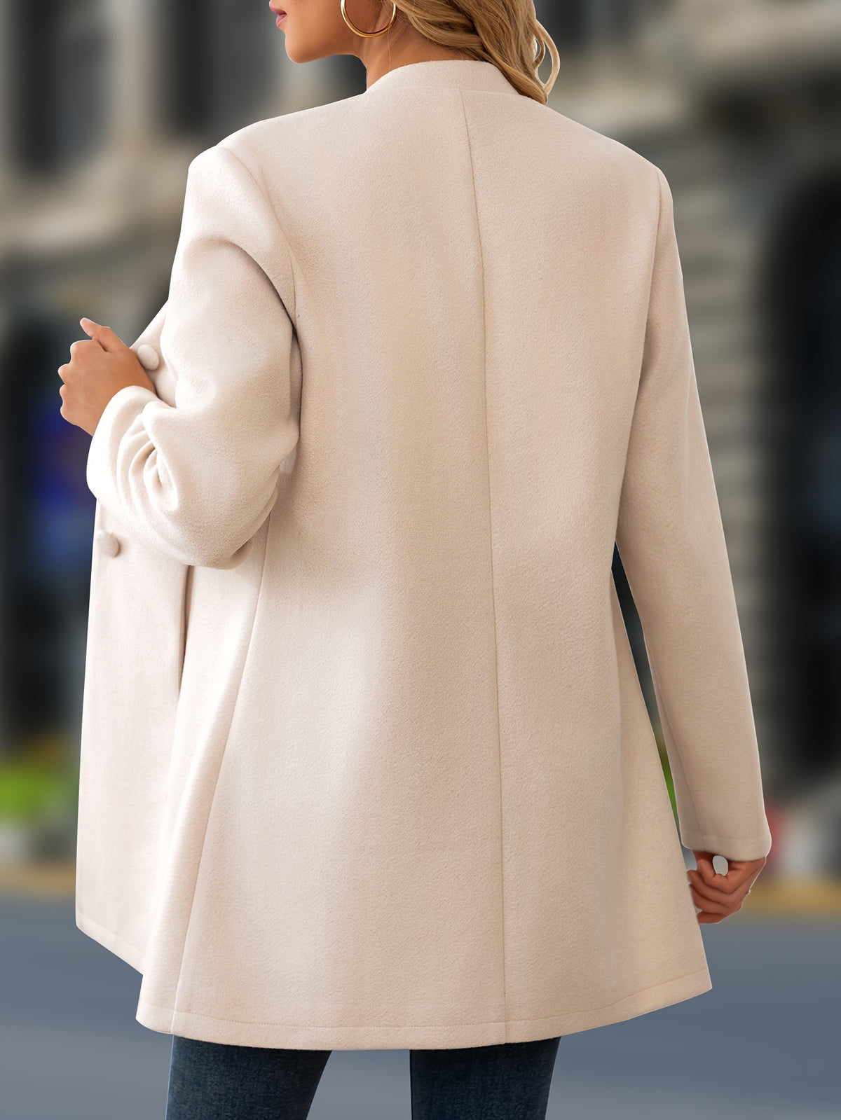 Women's Casual Stand Collar Button-Up Mid-Length Thick Jacket - Fall Winter Warm Coat for Work Outdoor Travel | Apricot Black Red | Sizes S-XXL