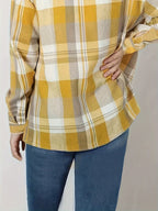 Casual Plaid Shirt for Women Men European American Style Striped Button Lapel Collar Versatile Commuting Top Polyester Elastane S M L XL XXL