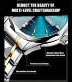 RUIGE Men's Fashion Quartz Watch – Night Light, Dual Calendar, Diamond Shaped Mirror Dial, Stainless Steel Case, Alloy Strap, Business Casual Wristwatch, Perfect Father's Day Gift for Men