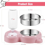 Pet Double Bowl Set with Automatic Water Dispenser Bottle – Food and Water Bowls for Small Dogs and Cats, Dishwasher Safe, Durable BPA-Free, Pink Grey Purple, Indoor Pet Feeding Station