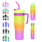 BPA-Free Gradient Water Bottles 5-Piece Set with Straw & Spill-Proof Lid - 46oz 27oz 9oz Leak-Proof Sports Bottles for Gym Travel Outdoor