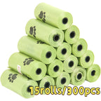 Dog Waste Bags 15 Rolls 300 Count Leak-Proof Odor-Proof - Thick Polyethylene Poop Bags with Cute Paw Print Design for Dogs & Cats, Easy-Tear Rolls, Durable Pet Waste Cleanup Bags for Walks & Outdoor Use