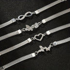 925 Silver Butterfly Infinity Anklet Set 4pcs – Stackable Foot Chain Bracelet for Women, Elegant Summer Jewelry, Mother's Day & Birthday Gift