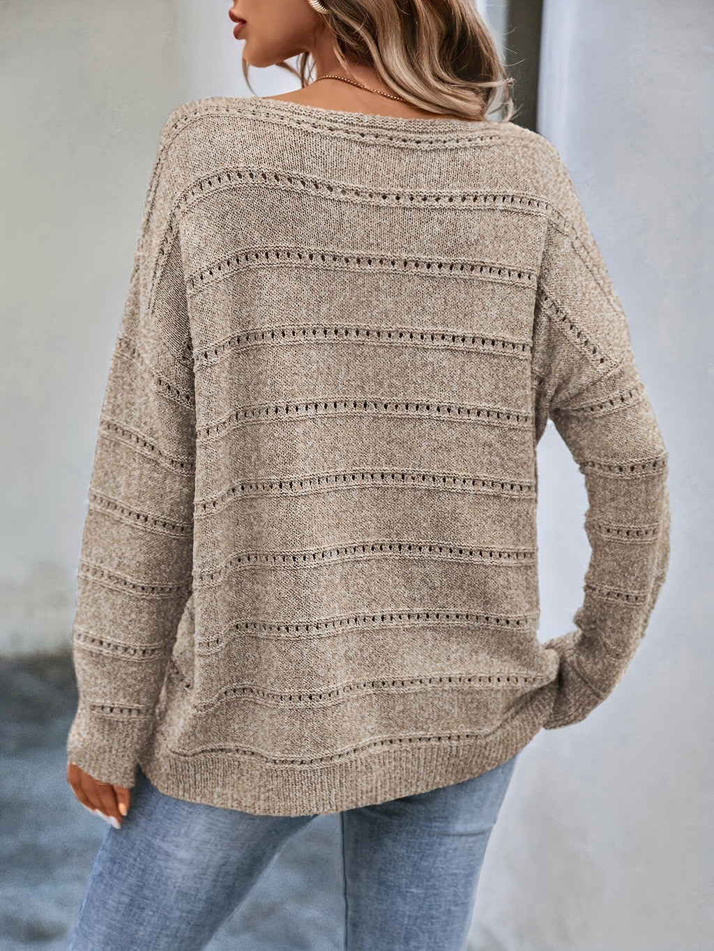 Women's Off-Shoulder Sweater - Solid Color Boat Neck Loose Knit Pullover | Casual Cozy Fall Winter Top Oversized Fashion Ladies Sweater