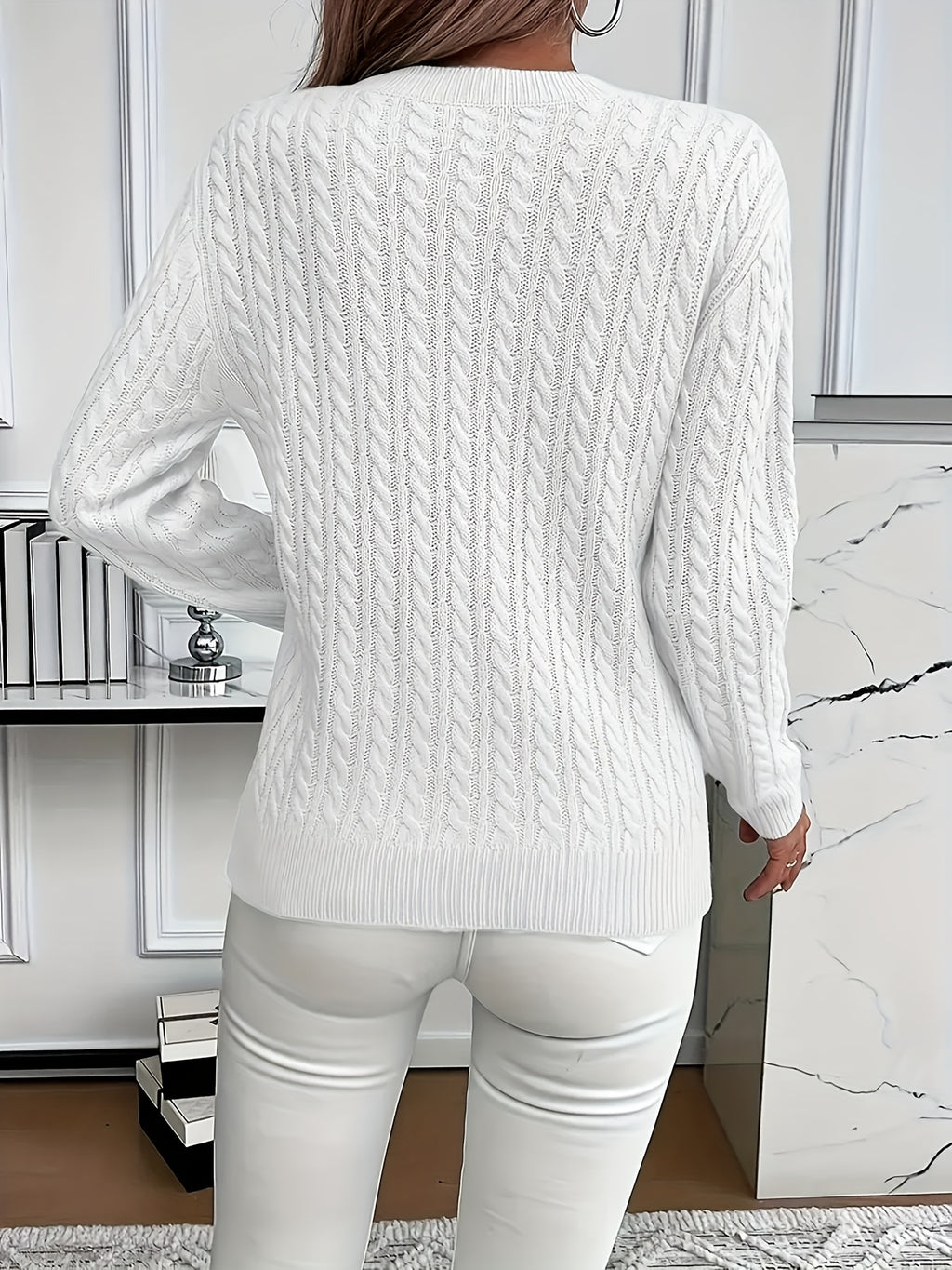 Women's Round Neck Pullover Sweater – Soft Solid Color Knit Top for Casual & Formal Wear, All-Season Layering Essential, Sky Blue, Sizes XS-XXL