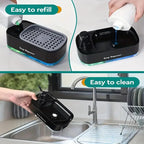 2-in-1 Soap Dispenser with Built-In Sponge Holder for Kitchen Sink – Countertop Pump Dispenser for Hand & Dish Soap, Detergent Dispenser, Easy Refill, Ideal Kitchen Organizer