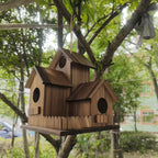 Outdoor Wooden Bird Nest 3-Room Rustic Natural Wood Wild Bird House for Garden Backyard Patio – Handcrafted Bird Nesting Box for Small Wild Birds Wildlife Habitat Decor