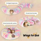 Cat Tunnel with Bed & Donut Peep Hole – Soft Plush Indoor Cat Toy, Multi-functional Hideout & Amusement Park for Cats, Kittens & Rabbits, Includes Pet Scarf, Small Medium Large