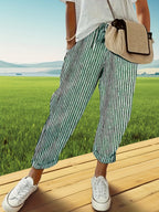 Women's High-Waisted Wide Leg Pants - Casual Loose Fit Side Stripe Trousers, Lightweight Breathable Polyester Fabric for Everyday Wear, Sizes S-XXL, Black Brown Green Blue Red