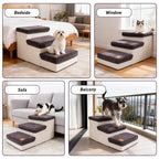 3-Tier Foldable Dog Stairs for Small Dogs – Non-Slip Nylon Pet Ramp for High Beds & Sofas, Compact Foldable Design, Brown & White, Includes Bonus Chicken Leg Plush Toy