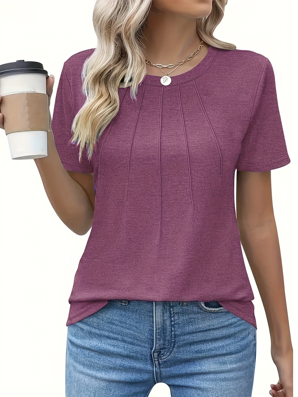 Women's Solid Color Round Neck Short Sleeve T-Shirt Casual Loose Relaxed Fit Micro Stretch Lightweight Summer Top Machine Washable S M L XL XXL