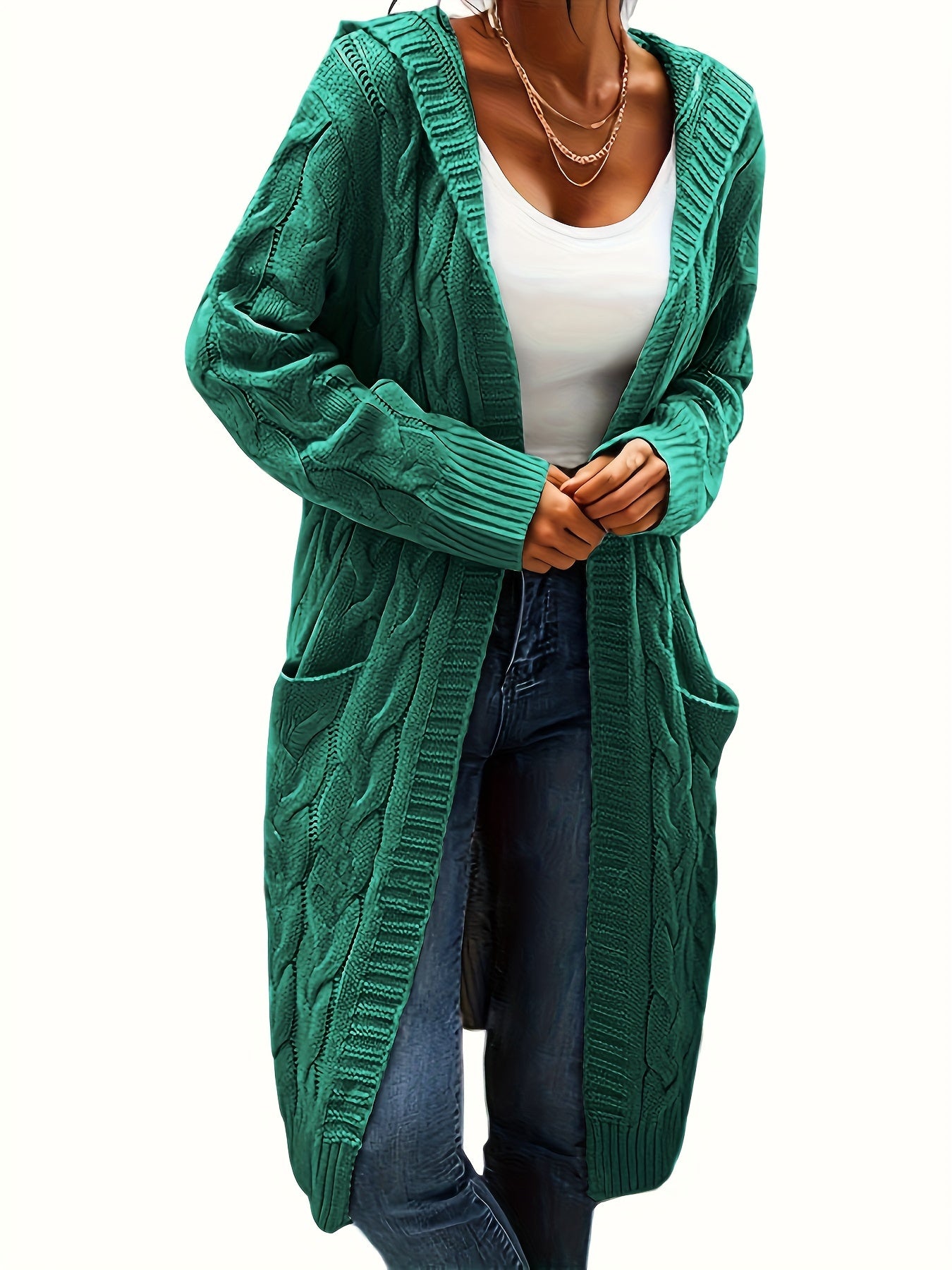 Women's Collarless Knit Cardigan – Minimalist Solid Color Polyester Casual Open Layer for Fall & Winter in 19 Colors