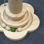 Multi-Level Cat Scratching Post Premium Sisal with 6 Wooden Toy Balls 2 Hanging Balls 2 Feather Teaser Toys Non-Slip Base Interactive Cat Tree for Indoor Cats Kittens