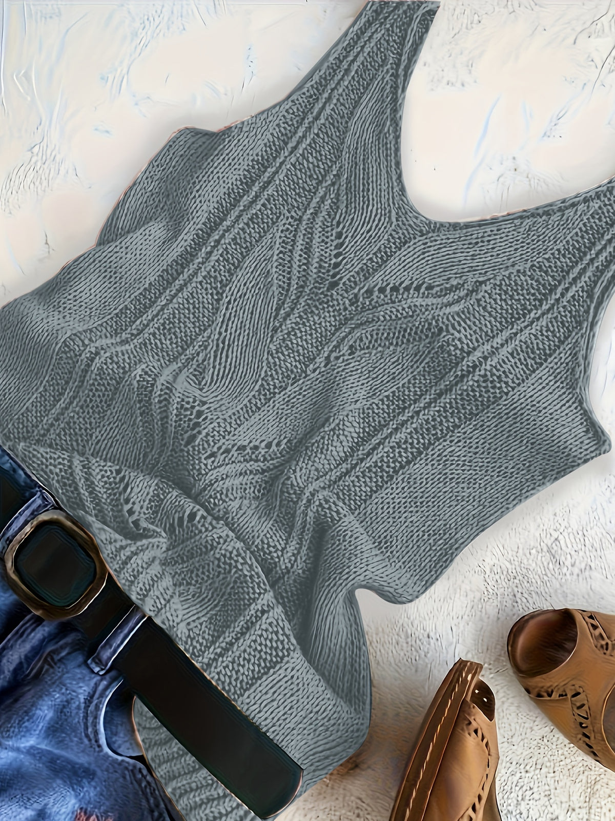 Women's V-Neck Knitted Tank Top – Elegant Sleeveless Solid Color 100% Acrylic Knit Vest for Summer, Available in 15 Colors