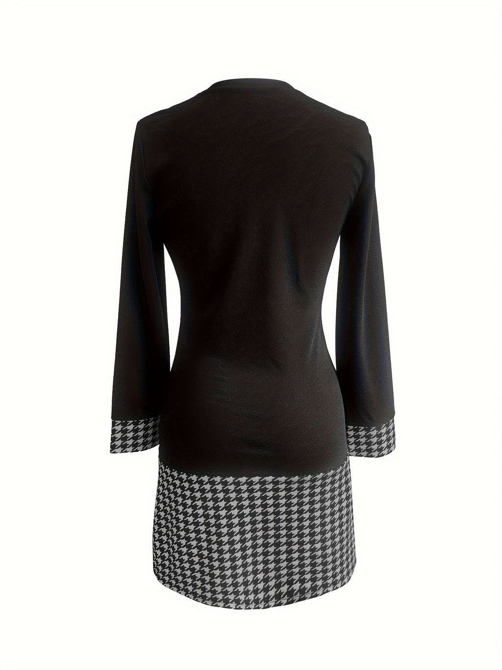 Women's Color Block Print A-Line Dress Long Sleeve Round Neck Bodycon Midi Dress Casual Streetwear Black S-XXL