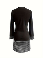 Women's Color Block Print A-Line Dress Long Sleeve Round Neck Bodycon Midi Dress Casual Streetwear Black S-XXL