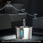 Cat Water Fountain 74oz Stainless Steel - Ultra Quiet USB Pump, Faucet Flow, 3-Stage Filter & Visual Water Level Window, Automatic Pet Water Fountain for Cats & Small Dogs Indoor