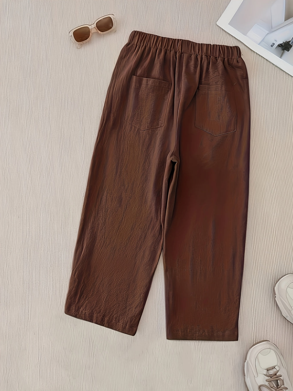 Women's Capri Pants Elastic Waist Button Decoration Casual All-Season Comfort Pants with Pockets Black Olive Green Navy Coffee Off-White S M L XL XXL