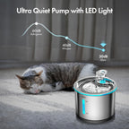 NPET WF210 Stainless Steel Cat Water Fountain 50oz – Ultra Quiet Automatic Pet Water Dispenser with LED Light, Visible Water Window & Dishwasher Safe 304 Steel, Optional Filter Bundles for Cats Dogs