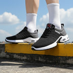Men's Air Cushion Athletic Sneakers – Breathable Lace-Up Casual Sports Shoes with Slip-Resistant Sole, Black & White or Black Blue, Sizes US 6.5–11.5, Sporty Urban Style