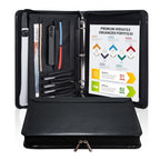 Vegan Leather Portfolio Binder 3-Ring Zipper A4 Legal Laptop Pocket Work Organizer for Women Men