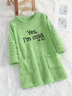 Women's Double-Sided Letter Print Sweatshirt – 100% Polyester Crew Neck Long Sleeve Casual Pullover with Pocket for Fall Winter