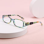 9 Pack Vintage Floral Square Frame Reading Glasses for Women, Lightweight Stylish Readers with Flower-Embellished Frames for Office & Everyday Use, Perfect Gift Set
