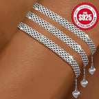 S925 Silver Braided Bracelet Set 4pcs Boho Vintage Stackable Bangles Silver Plated Layering Bracelets for Women Daily Wear Valentine Gift