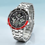 Men's Vintage Business Chronograph Watch with Steel Band – Dual Movement Waterproof Wristwatch with Band Adjustment Tool Father's Day Birthday Gift for Men
