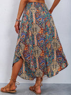 Women's High-Waisted Pleated Skirt – Stylish Printed Curved Hem Casual Midi Skirt for Summer, Spring & Everyday Wear