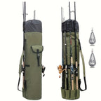 Fishing Rod Bag Large Capacity Folding Durable Fishing Gear Carrier Bag Multifunctional Rod Holder Case with Two Lead Weights Fits Multiple Rods Tackle Organizer for Freshwater Saltwater Fishing