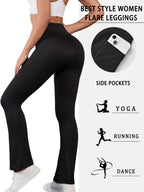 Women's High Waisted Yoga Leggings 3 Pack – Buttery Soft Tummy Control Bootcut Flare Pants with Pockets, S-XXL, Gym Pilates Workout Everyday Wear