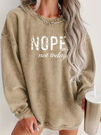 NOPE Printed Long Sleeve Top Women Crew Neck Graphic Shirt Casual Pullover S M L XL XXL Khaki Pink Letter Print