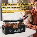 3-Piece Airtight Pet Snack Jar Set – Farmhouse Style Plastic Pet Food Storage Containers for Dog & Cat Treats, Durable Sealed Treat Jars, Black Set