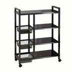4-Tier Rolling Storage Rack with Wire Baskets & Wheels – Adjustable Metal Shelf for Kitchen Pantry Garage Bathroom Closet, Movable Standing Organizer, Housewarming Gift