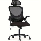 Ergonomic High Back Mesh Office Chair with Adjustable Headrest, Lumbar Support & Flip-Up Armrests – Stainless Steel Frame, Padded Seat, 5-Wheel Rolling Base – Home Office, Lab & Desk Chair (Black/Gray)