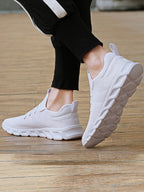 Men's Lightweight Breathable Knit Mesh Sneakers EVA Sole Low-Top Lace-Up Running Walking Shoes White Red Black Round Toe All-Season Gym Travel Daily Wear Sizes US 6-13.5