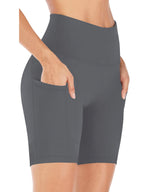 Women's High Waist Yoga Shorts – 4-Way Stretch Sweat-Wicking Athletic Shorts with Elastic Waistband & Side Pockets for Running, Cycling & Training – Black, Dark Gray & Navy, Sizes S-XXL