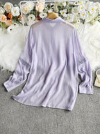 Women's Lace Patchwork Button-Up Long Sleeve Shirt Elegant Semi-Sheer Blouse White XS S M L XL XXL Vacation Date Office Fashion Top