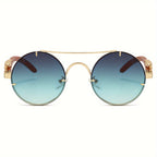 Round Metal Frame Gradient Sunglasses for Men & Women – Luxury Double Bridge, Leopard Detail Hinges, Gradient PC Lenses, Includes Case, Chic Vacation & Street Style Eyewear