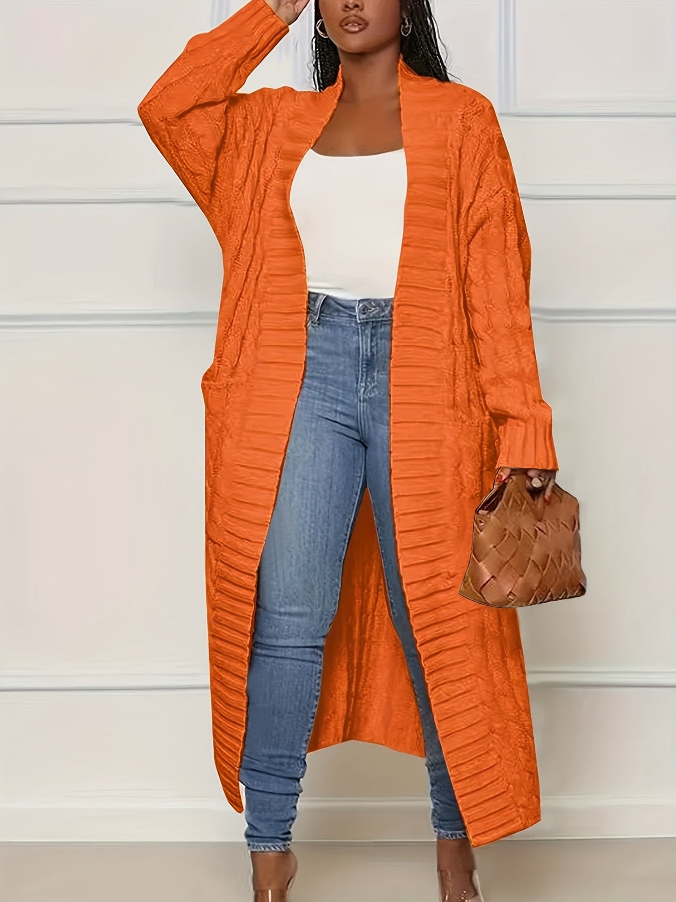 Women's Knit Cardigan Open Front Midi Length Sweater Coat Casual Lightweight Outwear with Multi Colors S-XXL Fall Winter