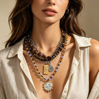 Boho Multi-Layer Tiger's Eye Beaded Necklace for Women – Vintage Nautical Compass Pendant Stackable Layered Clavicle Chain, Bohemian Statement Jewelry for Daily Party Vacation Gift
