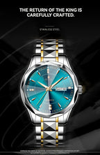 RUIGE Men's Fashion Quartz Watch – Night Light, Dual Calendar, Diamond Shaped Mirror Dial, Stainless Steel Case, Alloy Strap, Business Casual Wristwatch, Perfect Father's Day Gift for Men