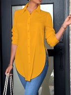 Women's Elegant Long Sleeve Button-Front Blouse | Non-See-Through Office Shirt with Side Slit | All-Season Professional Casual Top | Easy-Care Ladies Work Blouse | XS-XXL Multi-Color