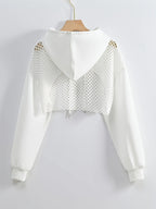 Women's Mesh Hoodie Solid Color American Street Style Sweet Spicy Fashion Jacket Top Black White XS S M L XL XXL
