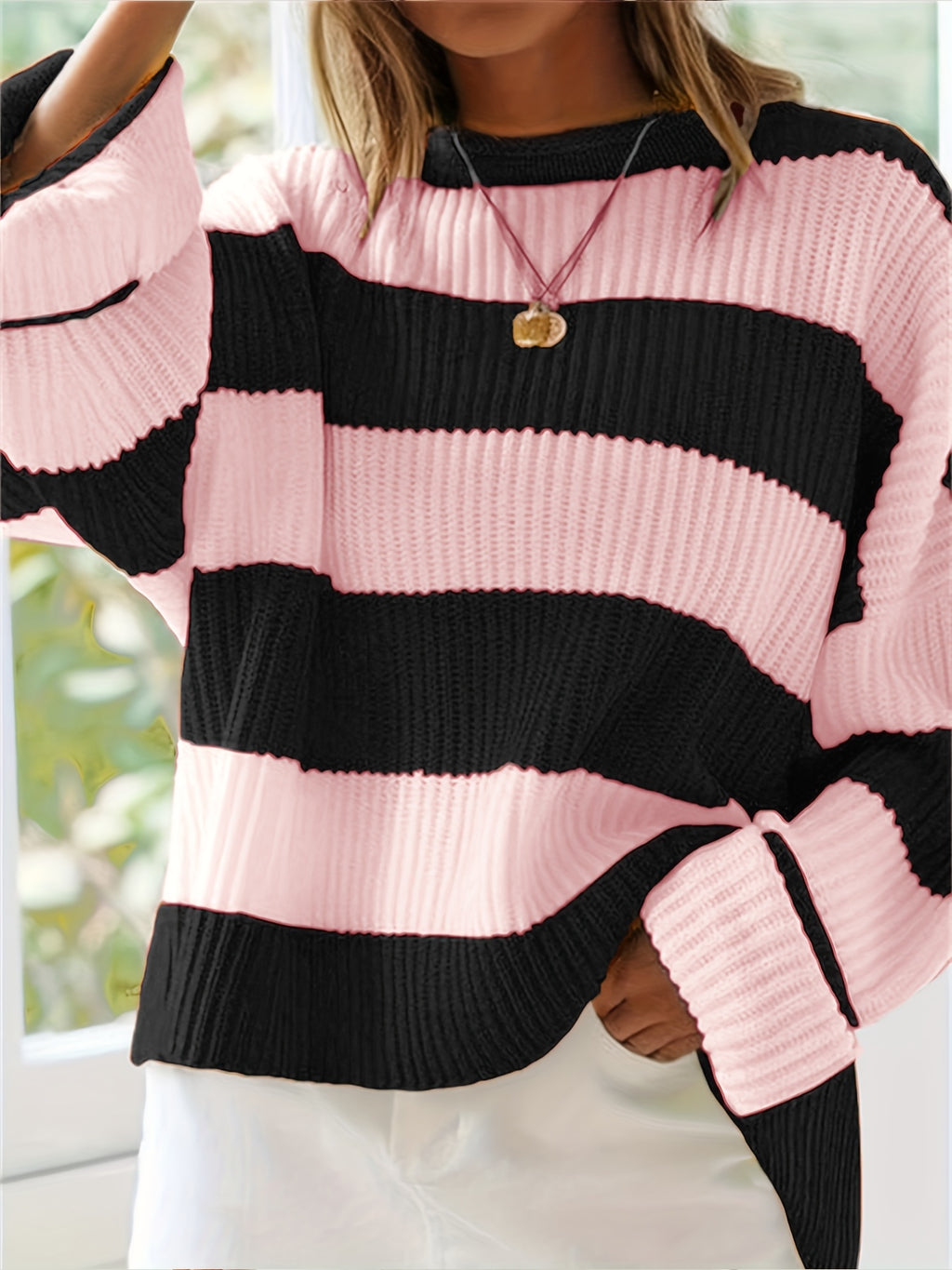 Women's Loose V-Neck Off-Shoulder Pullover Sweater Casual Lazy Style Knit Top Green Black Grey Navy Purple Linen S M L XL XXL