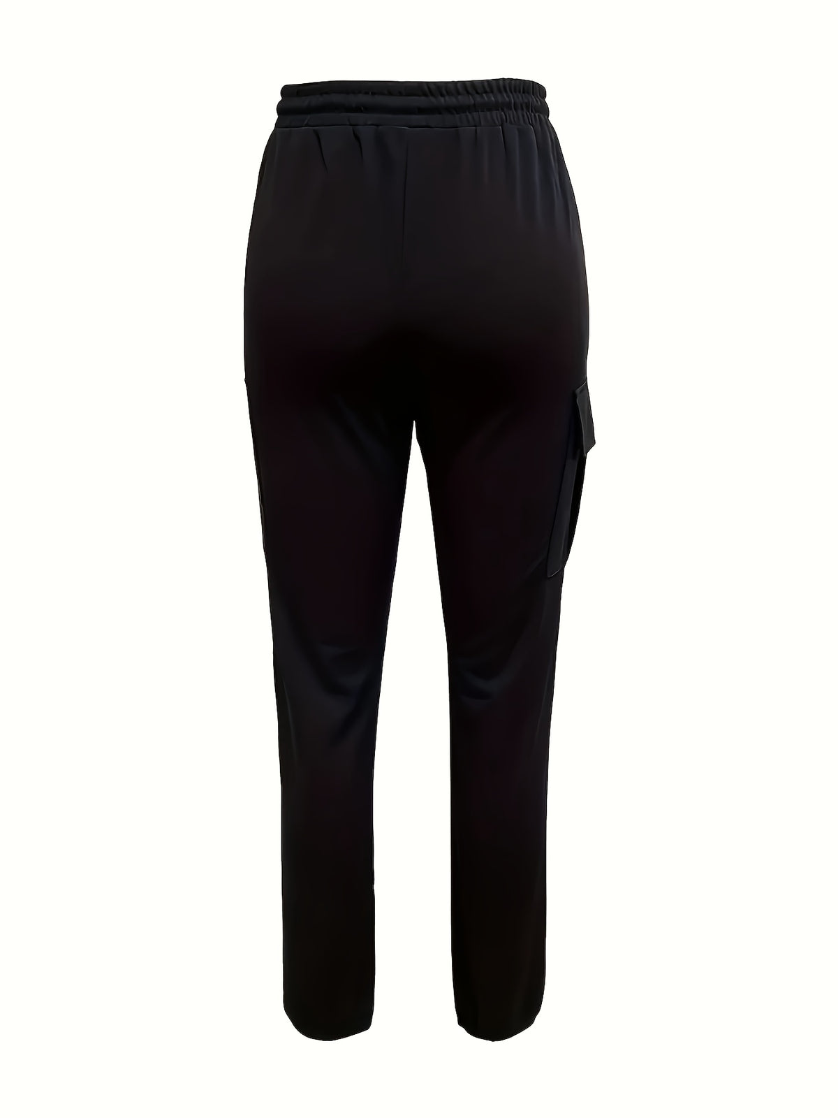 Women's Drawstring Waist Cargo Pants with Pockets - Solid Color Woven Polyester Casual Long Pants for Weekend Outdoor Wear